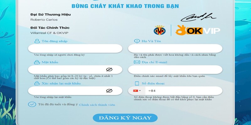 Form đăng ký chơi bắn cá 2D tại Vnbet77